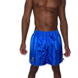 Xara 90s Rare Vintage Nylon Glanz Soccer Shorts Blue Yellow Shiny Small